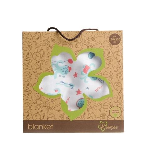 Kaarpas Ocean Dive 100% Premium Cotton Muslin 3 Layered Blanket Olga the Octopus & Waves Baby Blanket Large (KABL1010) (Certified ORGANIC)