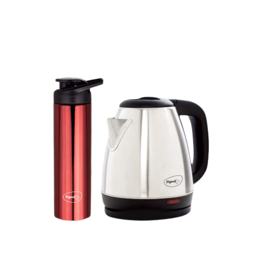 Pigeon Hot Kettle and Stainless Steel Water Bottle Combo (Silver)