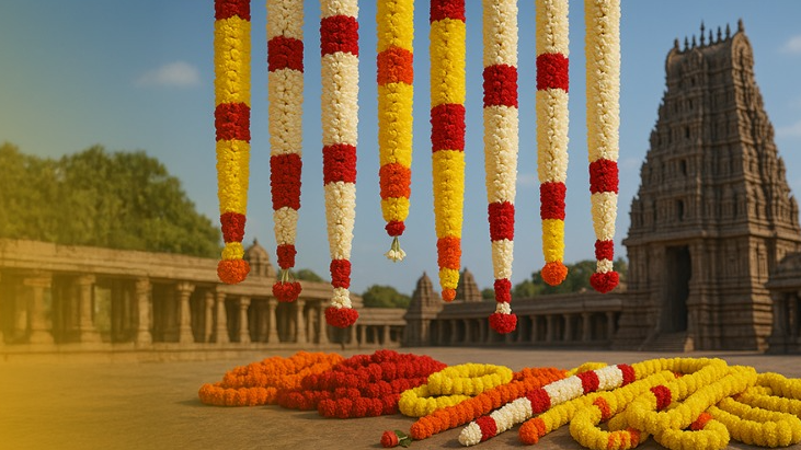 Fresh Pooja Flowers, Leaves and Garland