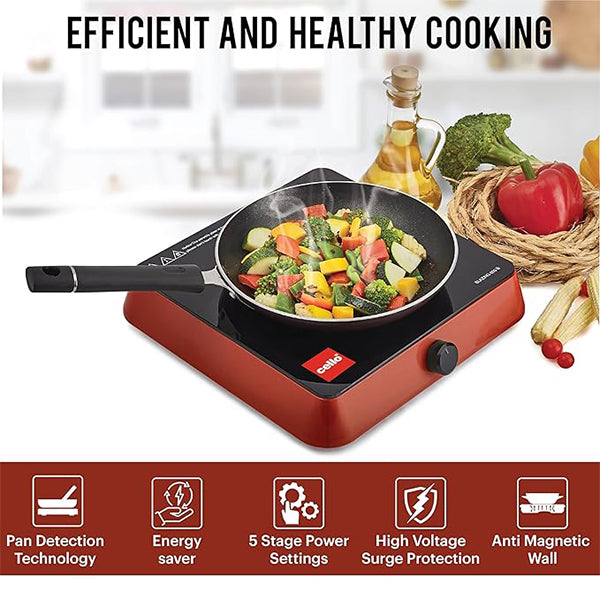 Cello Blazing 600 Induction stove 1600 Watts-Red