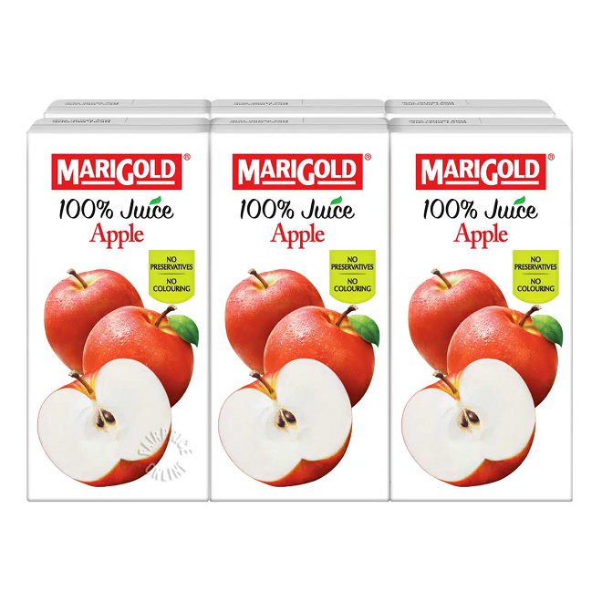 Marigold 100% Juice Apple no sugar ADDED - 6 x 200 ml