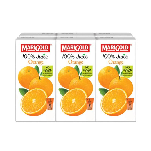 Marigold 100% Orange Juice No Sugar - 6 x 200 ml