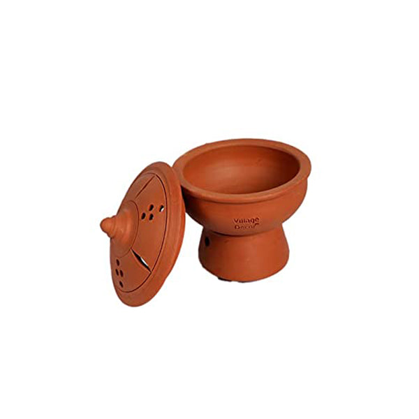 Earthen Clay Sambrani Holder with Lid Incense Holder - Pack 1