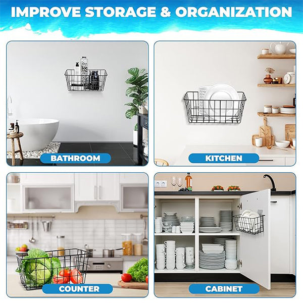 Portable Metal Wire Wall Mount Decor Storage Organizer Basket Bin -1 Pcs