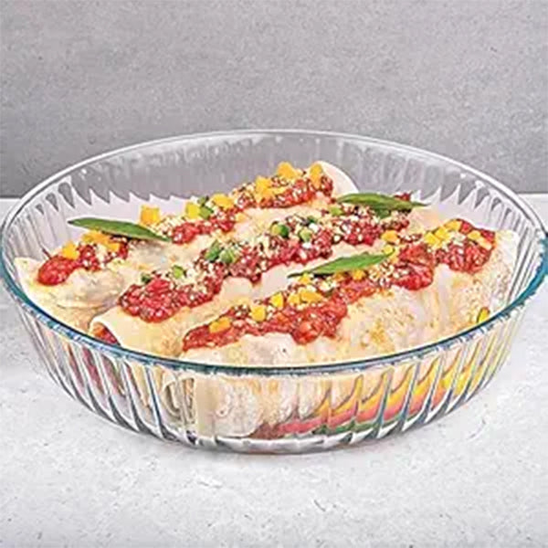 LAOPALA Fluted Pie Dish Tempered Borosilicate Glass Transparent  Microwave Safe 1.3 L -1 Pc
