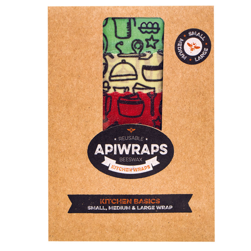 Apiwraps Reusable Beeswax Kitchen Basics Of 3Pc 1 Large: 30Cmx35Cm And 1 Medium:  - 1 Pc