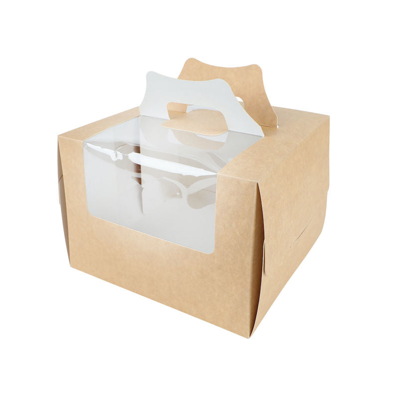 Redman Coated Kraft Cake Box Window Handle 8X8X5.5"  -  5Pc