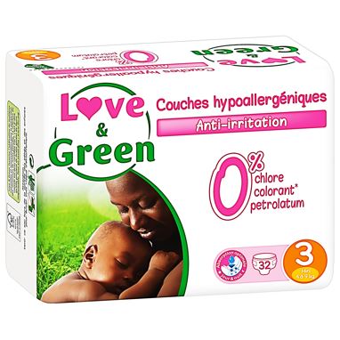 Love & Green Hypoallergenic Diapers 4-9Kg  - 32Pc