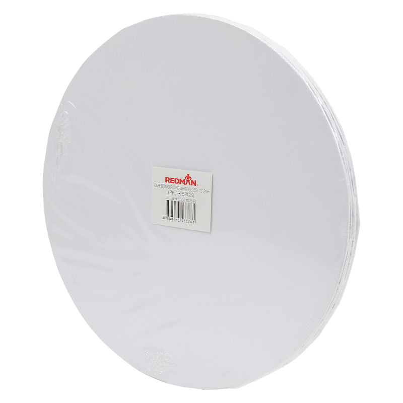 Redman Round Cake Board 10" Glossy White  -  5Pc