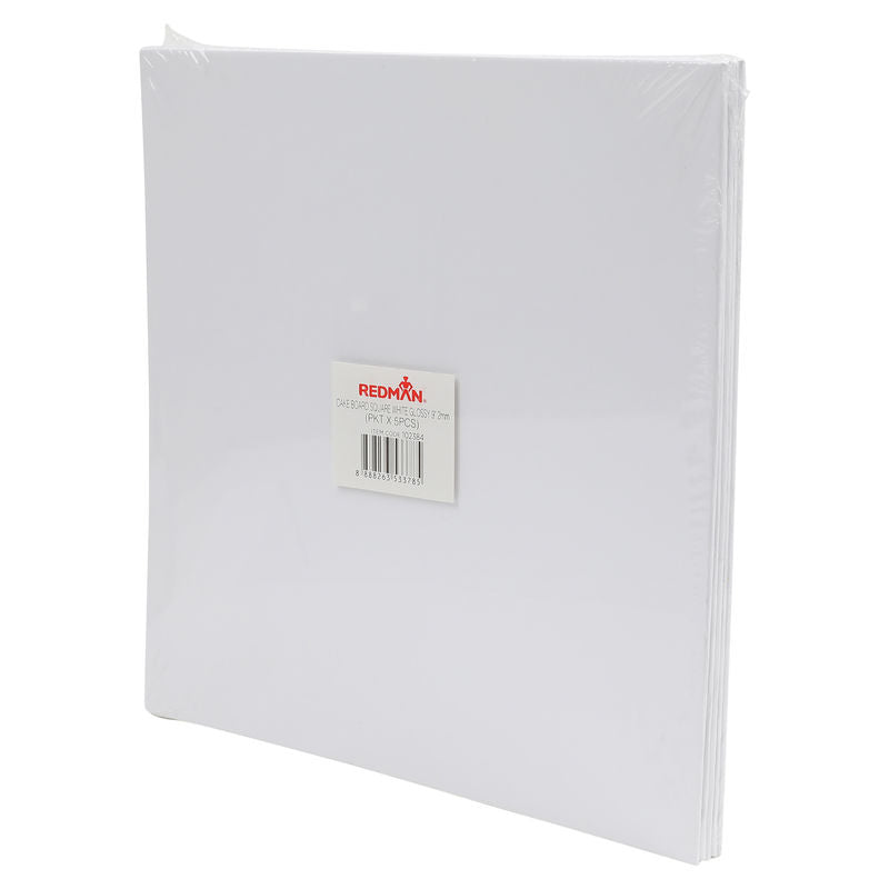 Redman Square Cake Board 9" Glossy White  -  5Pc