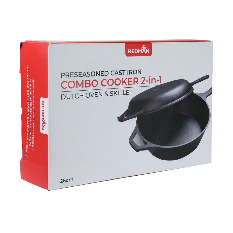 Redman 26Cm 2In1 Cast Iron Combo Cooker Black  - 1 Pc