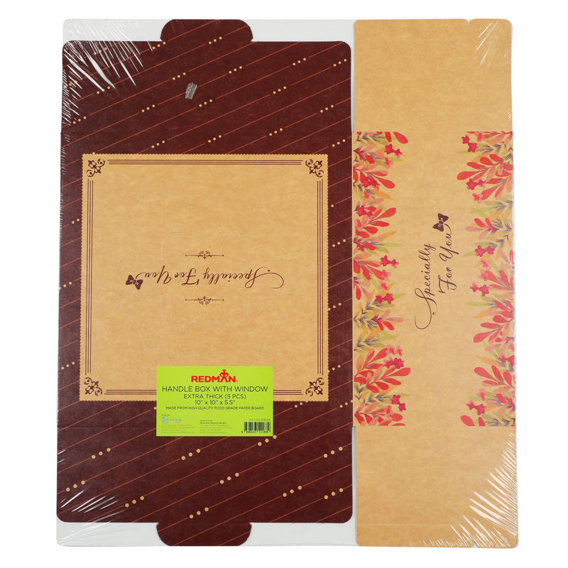 Redman 700Gsm Kraft Cakebox Window Handle 10X10X5.5"  -  5Pc