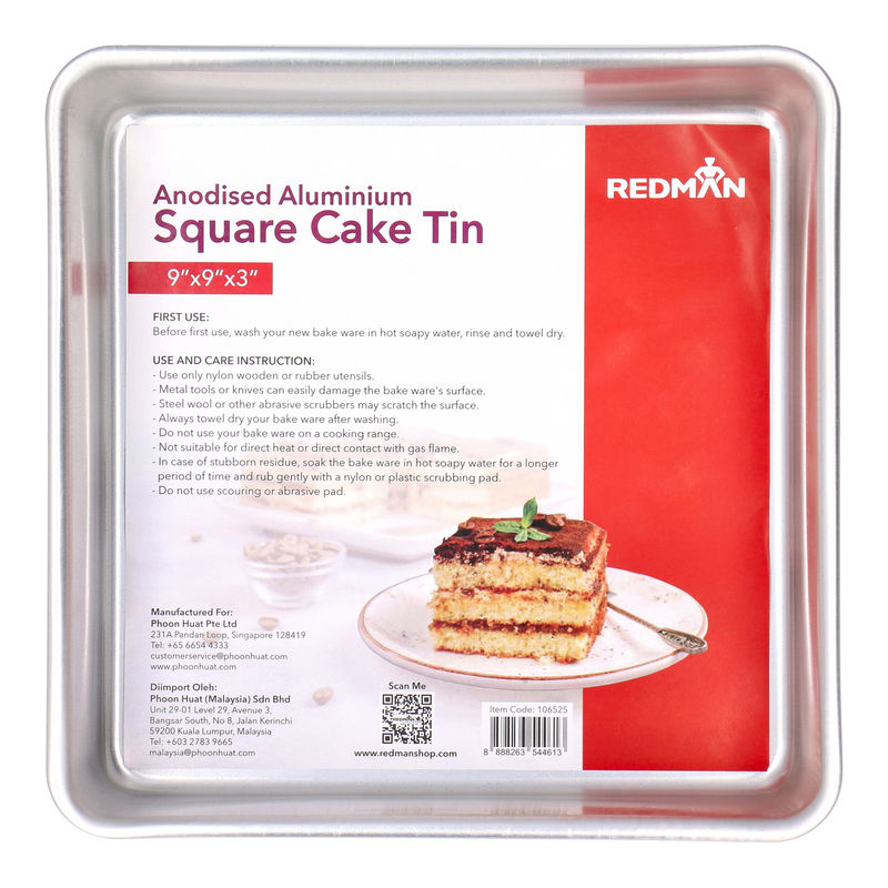 Redman Square Cake Tin Alum Anodized 9X9X3 - 1 Pc