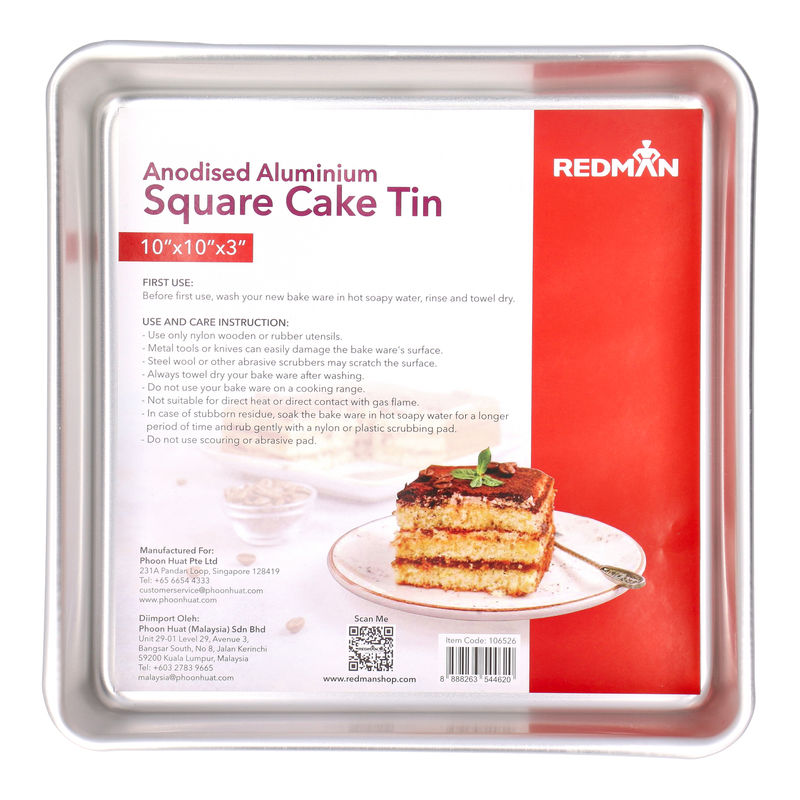 Redman Square Cake Tin Alum Anodized 10X10X3 - 1 Pc