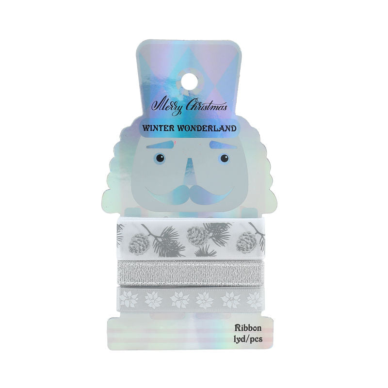 Redman Ribbon Xmas Silver Set Of 3X1Yd  - 1 Pc