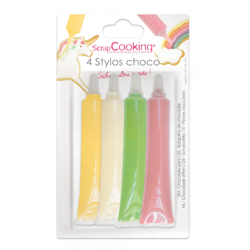 Scrapcooking Chocolate Pen Pink Green Yellow White  - X25 G