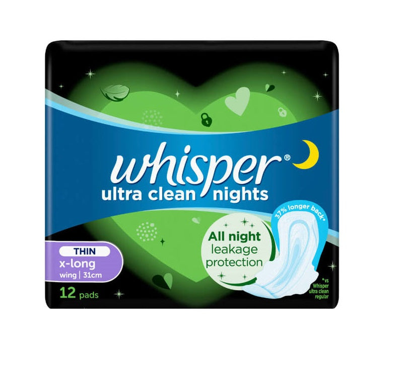 Whisper Ultra Clean Night Wings Sanitary Napkins 32cm - 12 Pads