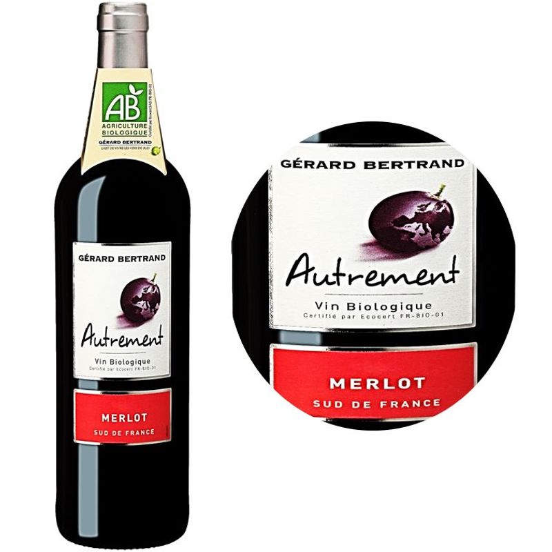Autrement Red Wine-Organic Merlot Red Wine Merlot Pays Doc Pgi 2019 - 750 Ml