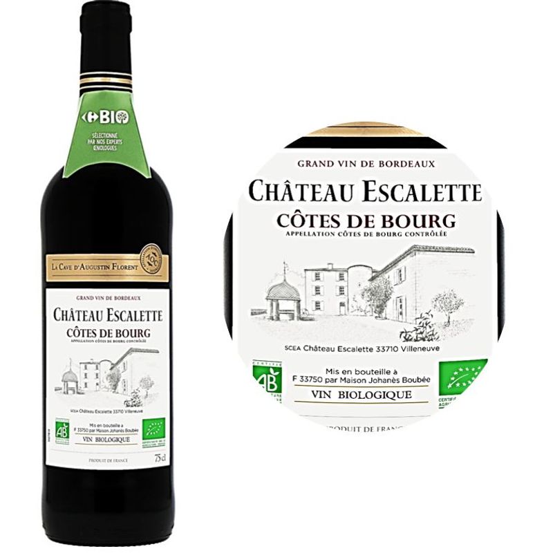 Chteau Escalette Red Wine-Cabernet Organic Cotes De Bourg Red Wine 2017/2018 - 750 Ml