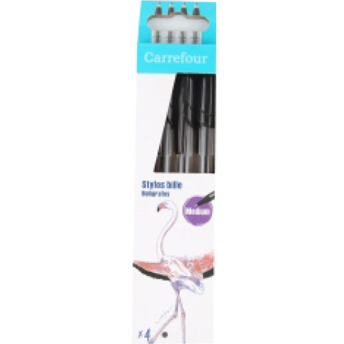 Carrefour Pack Of 4 Ballpoint Pen Black  -  4Pc