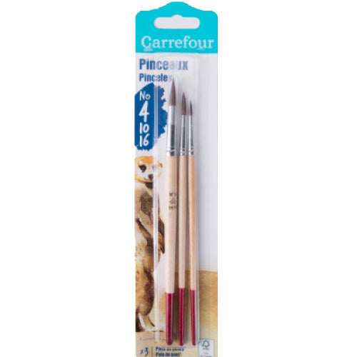 Carrefour Pack Of 3 Pony Hair Paint Brushes  -  3Pc
