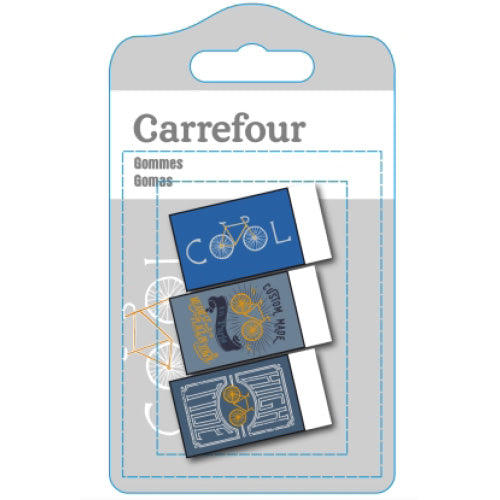 Carrefour Pack Of 3 Fun Erasers Blue Range  -  3Pc