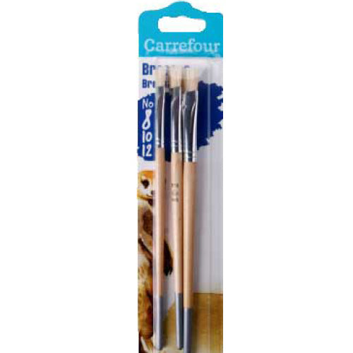 Carrefour Pack Of 3 Hog Bristle Paint Brushes  -  3Pc