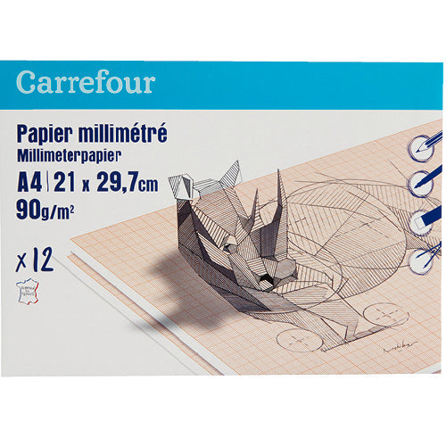 Carrefour Pack Of 12 Sheets Graph Paper A4  - 12Pc
