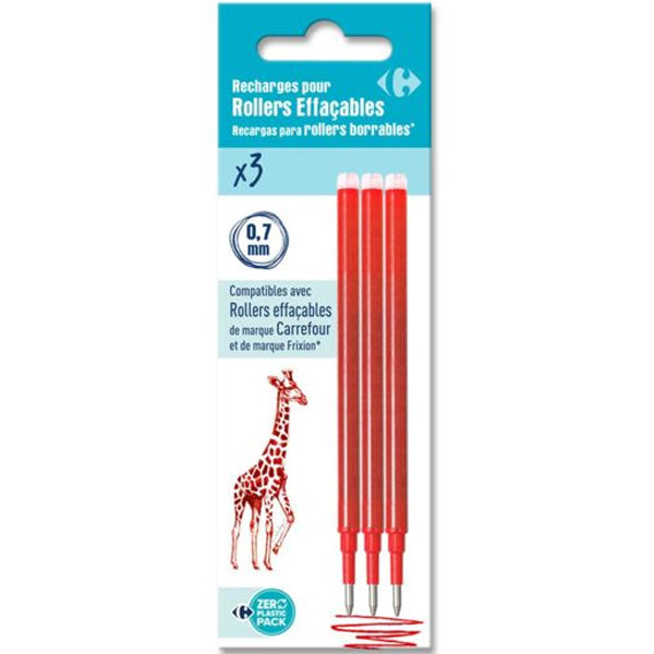 Carrefour Red Erasable Rollerball Pen Refills  -  3Pc