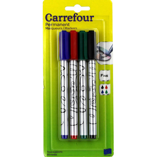 Carrefour Pack Of 4 Permanent Markers Assorted  -  4Pc