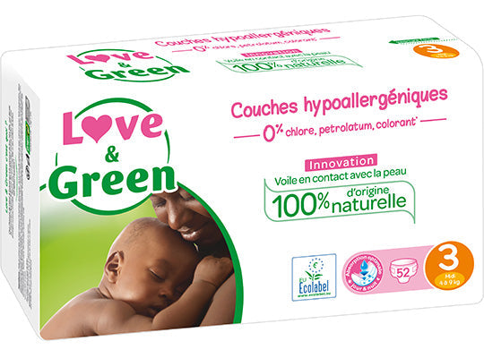 Love Green Hypoallergenic Nappies T3 4-9Kg  - 52Pc