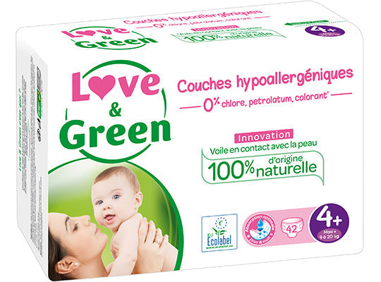 Love Green Hypoallergenic Nappies T4+ 9-20Kg  - 42Pc