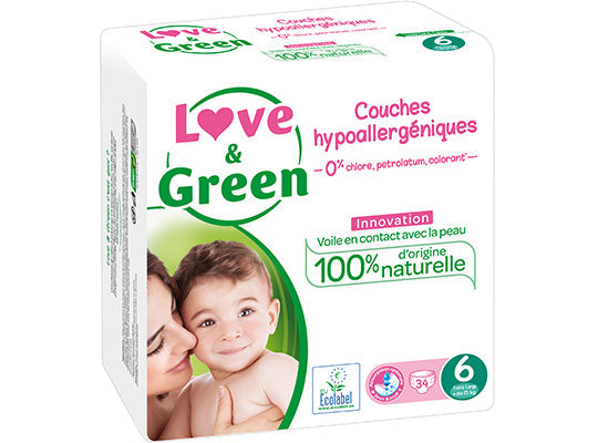 Love Green Hypoallergenic Nappies T6 +15Kg  - 34Pc