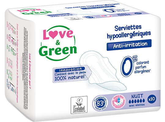Love Green Ecological Night Sanitary Pads  - 10Pc