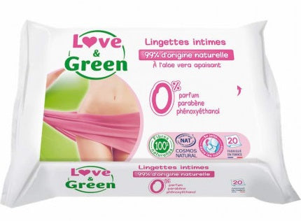 Love Green Soothing Intimate Wipes  - 20Pc