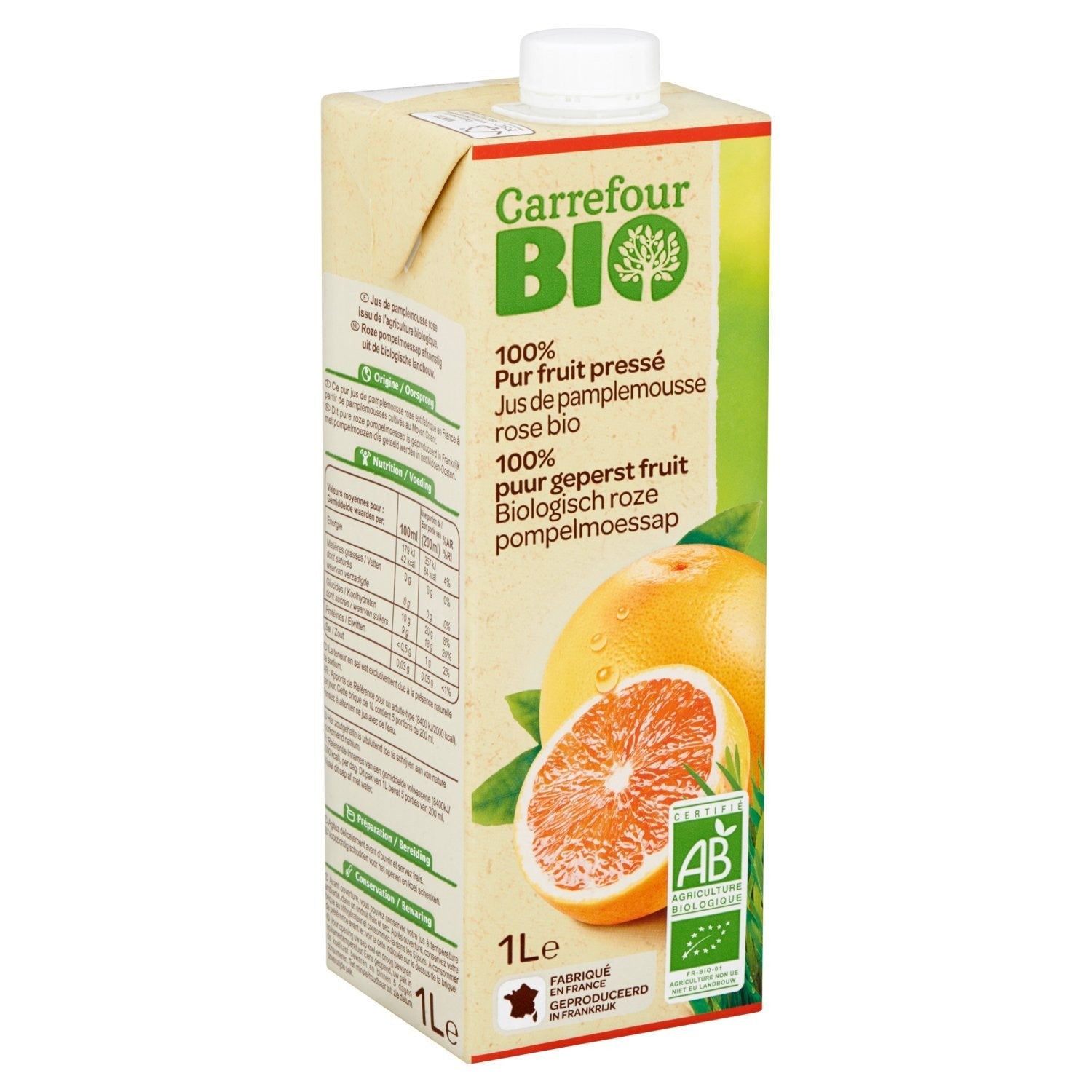 Carrefour Organic Pink Grapefruit Juice  - e 1L