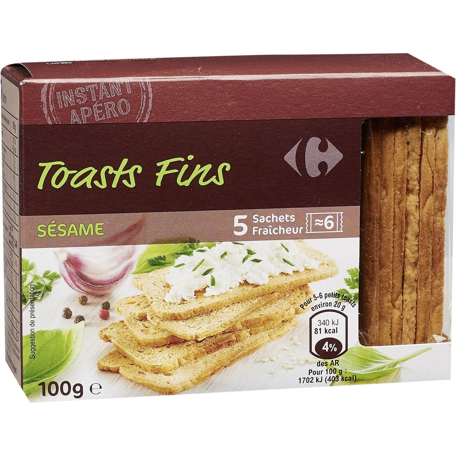 Carrefour Sesame Fine Toasts Bread  - 100 G