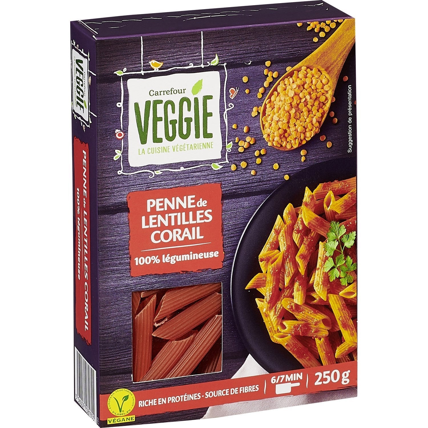 Carrefour Vegan Coral Lentil Penne Pasta  - 250 G