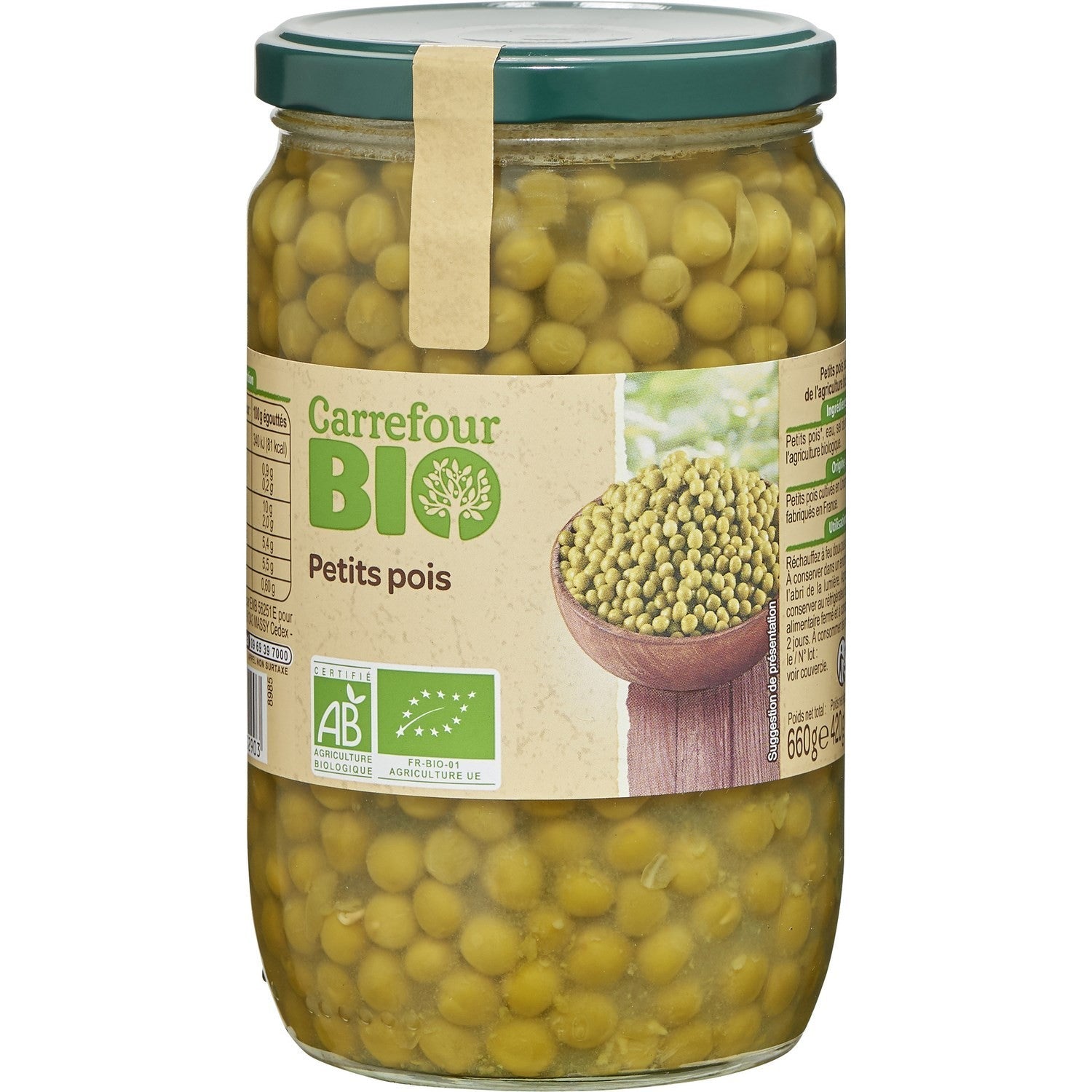 Carrefour Organic Extra Fine Green Peas  - 420 G
