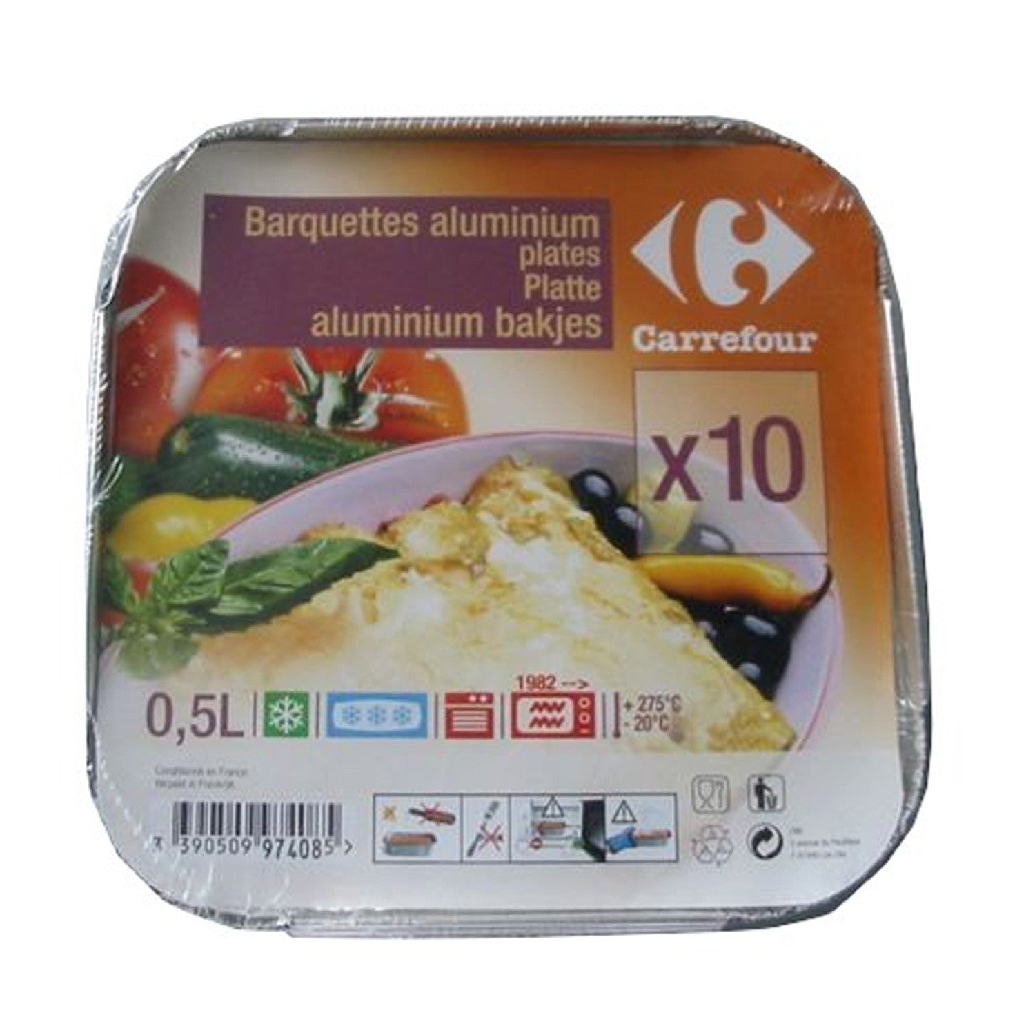 Carrefour Flat Aluminum Trays 0.5L  - 10Pc