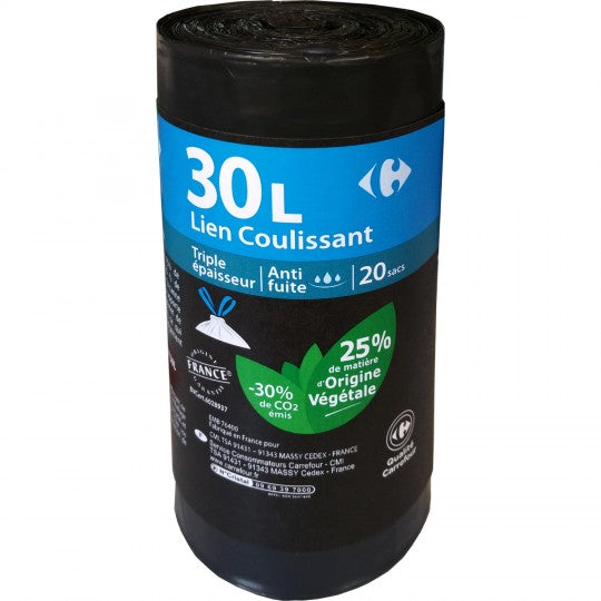 Carrefour Trash Bags Sliding Link 30L  - 20Pc