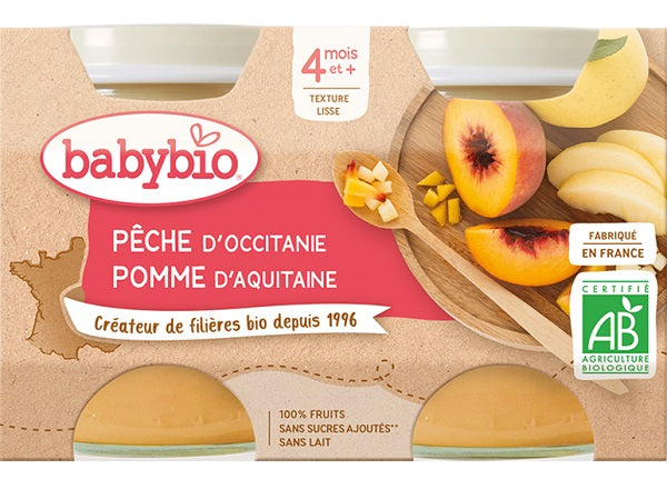 Babybio Organic Peach Aquitaine Apple Puree  - 130 G