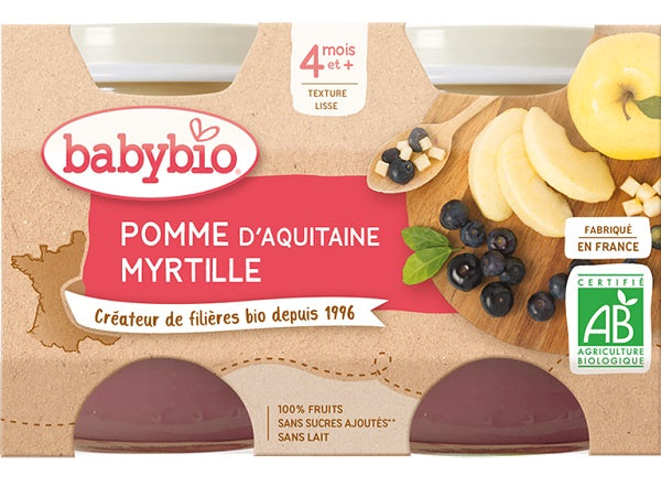 Babybio Organic Aquitaine Apple Blueberry Puree  - 130 G