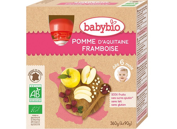 Babybio Organic Aquitaine Apple Raspberry Puree  -  90 G