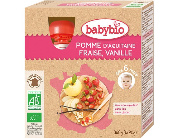 Babybio Organic Apple Strawberry Vanilla Puree  -  90 G