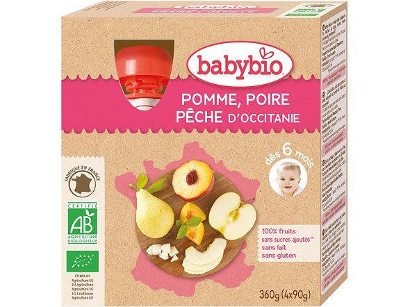 Babybio Organic Apple Pear Peach Puree  -  90 G