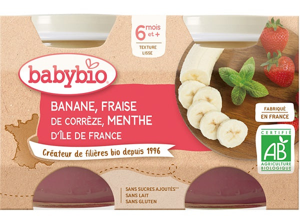 Babybio Organic Banana Strawberry Mint Baby Puree  - 130 G