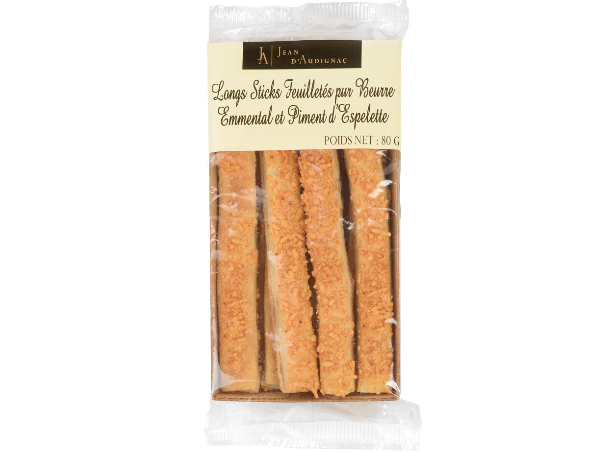 Jean D Audignac Long Puff Pastry Espelette Sticks  -  80 G