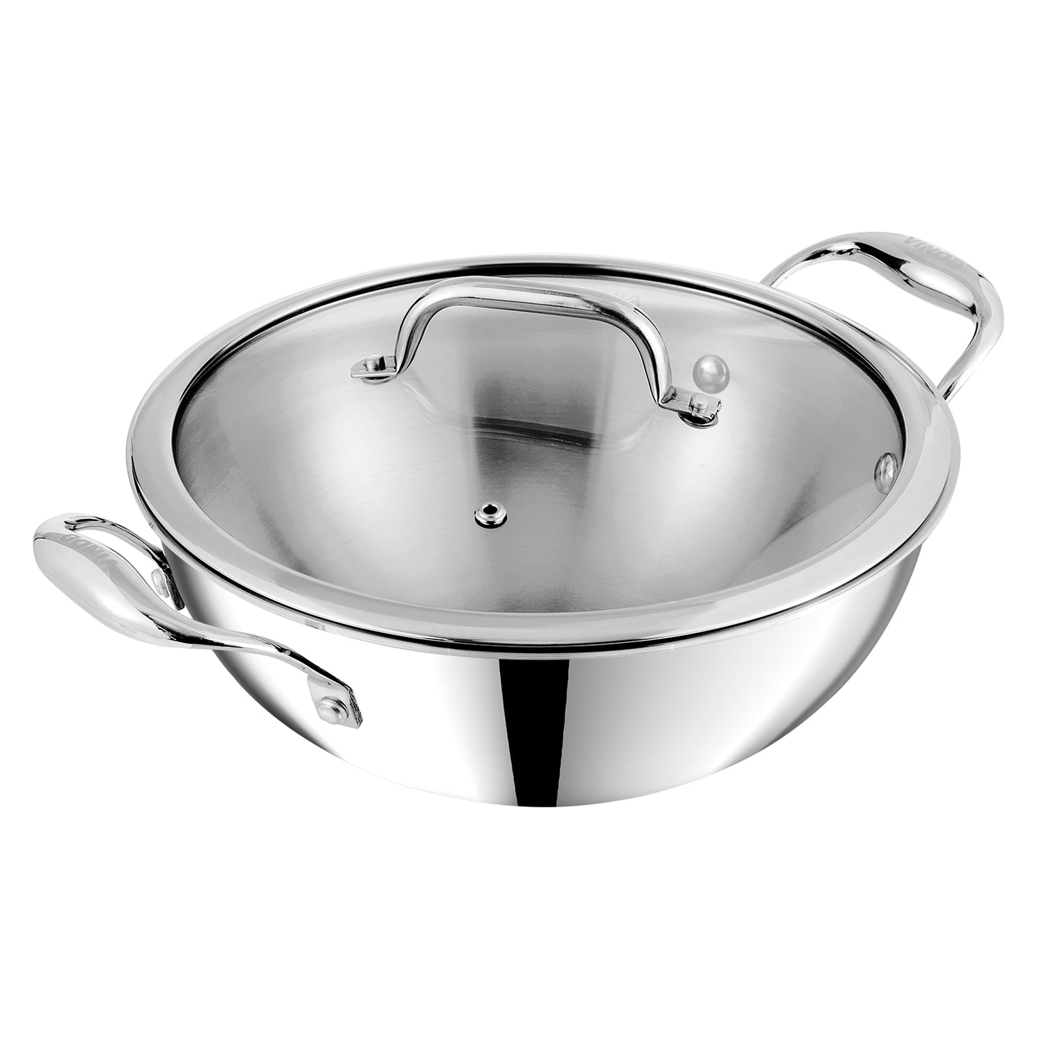 Vinod Platinum Extra deep Triply Stainless Steel Kadai with Steel Lid - 1.8 L (18cm) - EDPTKD18