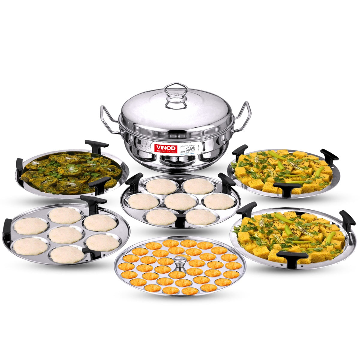 Vinod Stainless Steel Deluxe Multi Kadai with 6 Plates - 26 cm - SSMUKDDX